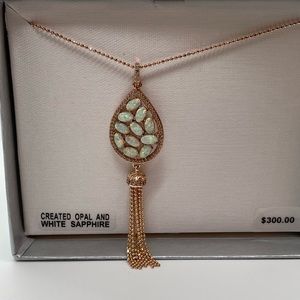 14K Rose Gold Opal & White Sapphire Necklace